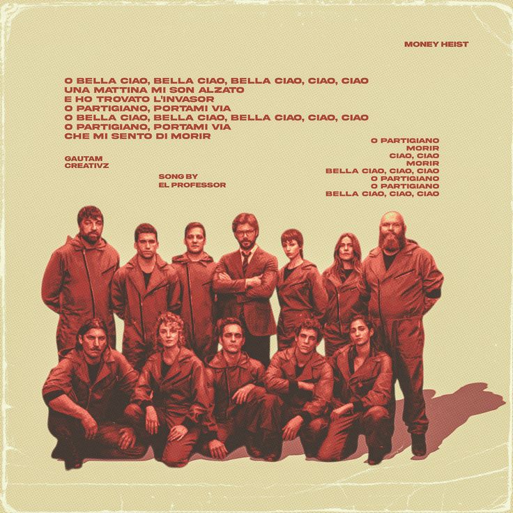 money heist Bella ciao song lyric retro poster